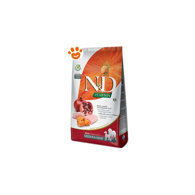 foto del prodotto farmina dog n d pumpkin adult medium maxi pollo, zucca e melograno dog n d pumpkin adult medium maxi pollo, zucca e melograno sacco da 2,5 kg