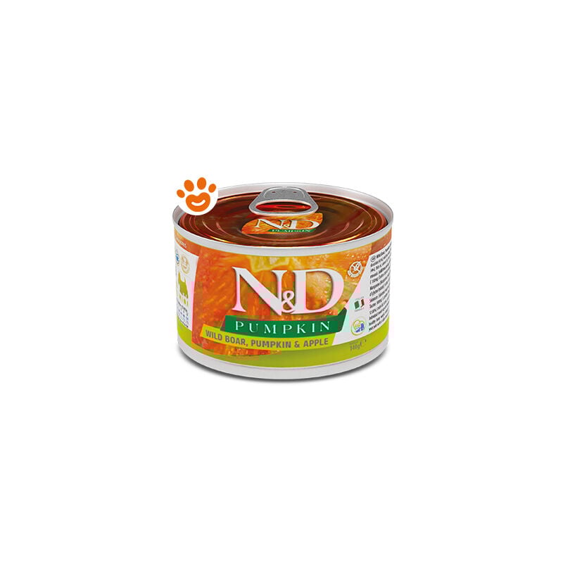 foto del prodotto farmina dog n d pumpkin adult mini cinghiale, zucca e mela dog n d pumpkin adult mini cinghiale, zucca e mela lattina da 140 gr