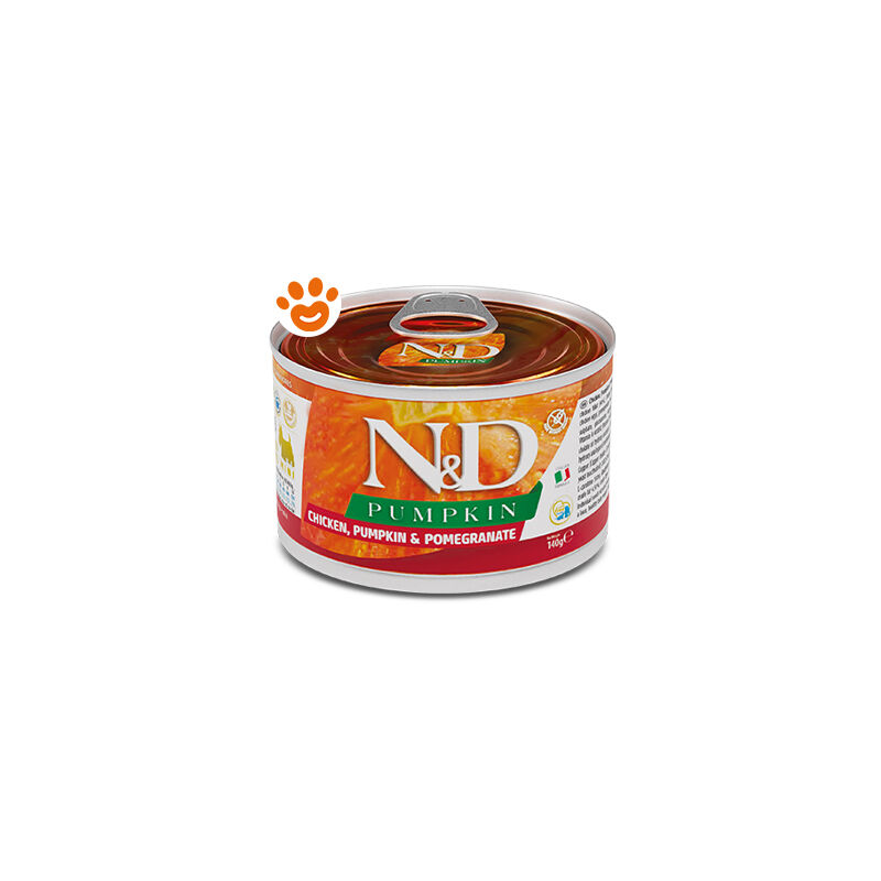 foto del prodotto farmina dog n d pumpkin adult mini pollo, zucca e melograno dog n d pumpkin adult mini pollo, zucca e melograno lattina da 140 gr