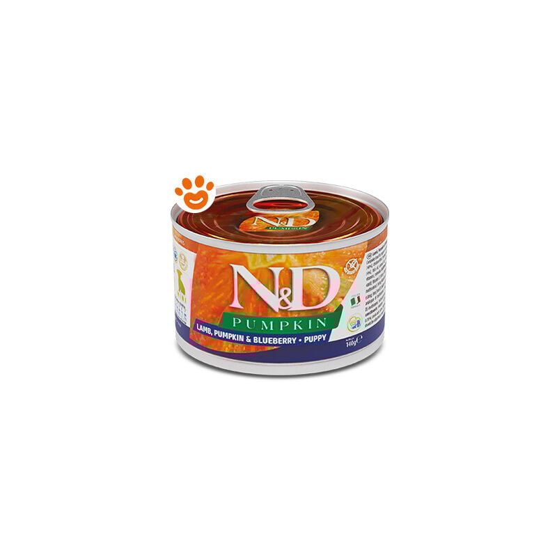 foto del prodotto farmina dog n d pumpkin puppy mini agnello, zucca e mirtillo dog n d pumpkin puppy mini agnello, zucca e mirtillo lattina da 140 gr