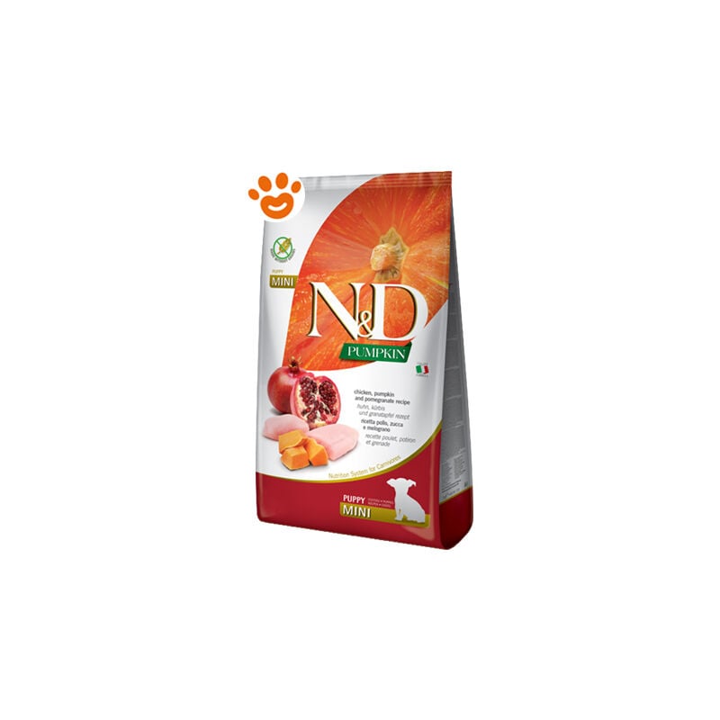 foto del prodotto farmina dog n d pumpkin puppy mini pollo zucca e melograno dog n d pumpkin puppy mini pollo zucca e melograno sacco da 2,5 kg