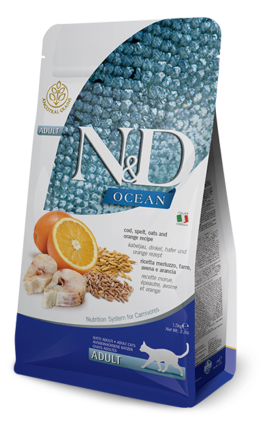 foto del prodotto farmina gatto n&amp;d ocean adulto merluzzo, farro, avena &amp; arancia 1,5 kg