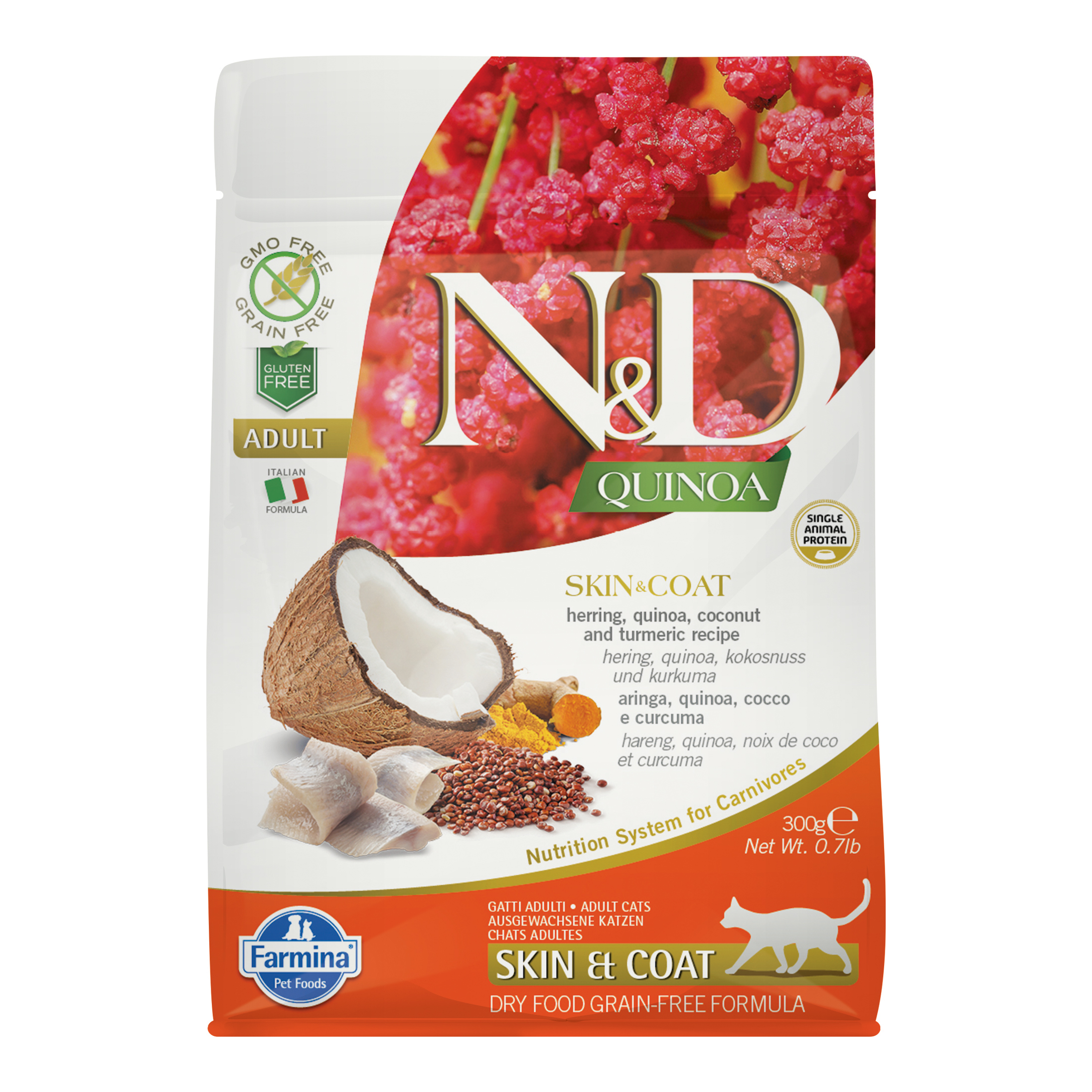 foto del prodotto farmina gatto n amp d quinoa skin amp coat aringa, quinoa, cocco amp curcuma 300 gr