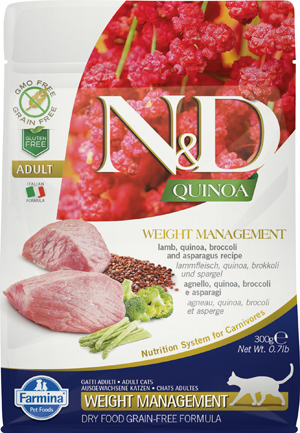 foto del prodotto farmina gatto n amp d quinoa weight management agnello, quinoa, broccoli amp asparagi 300 gr
