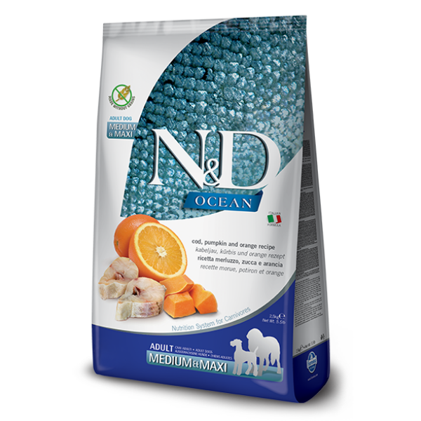 foto del prodotto farmina n&amp;d ocean canine adult medium/maxi merluzzo zucca e arancia - 12 kg - croccantini per cani - spedizione gratis da 39€