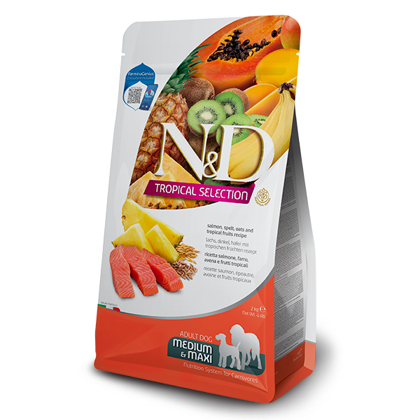 foto del prodotto farmina n&amp;d tropical dog adult medium/maxi low grain salmone e frutta tropicale - 10 kg - croccantini per cani - spedizione gratis da 39€