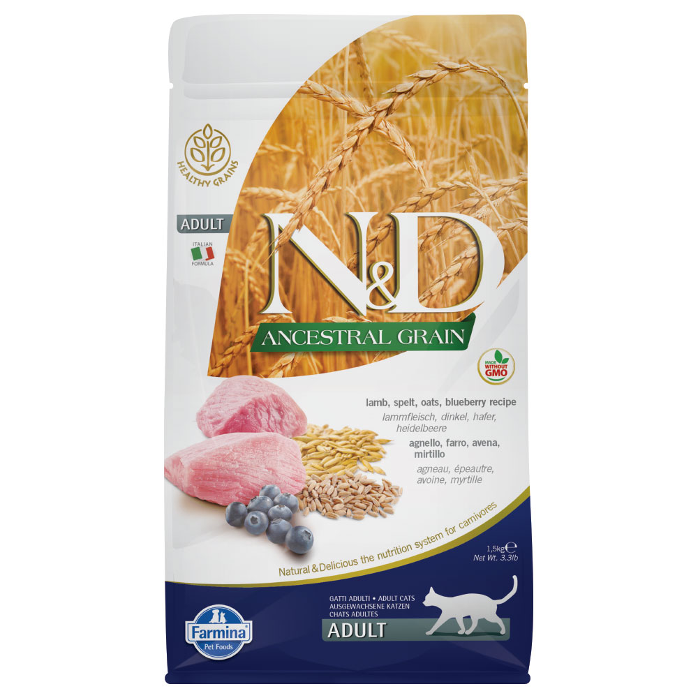 foto del prodotto farmina n d ancestral grain adult cat agnello e mirtillo 1,5 kg