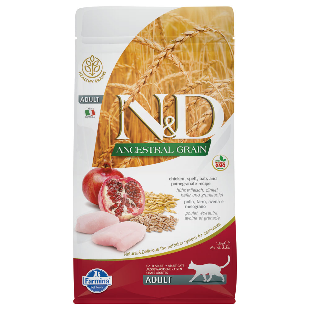 foto del prodotto farmina n d ancestral grain adult cat pollo e melograno 1,5 kg