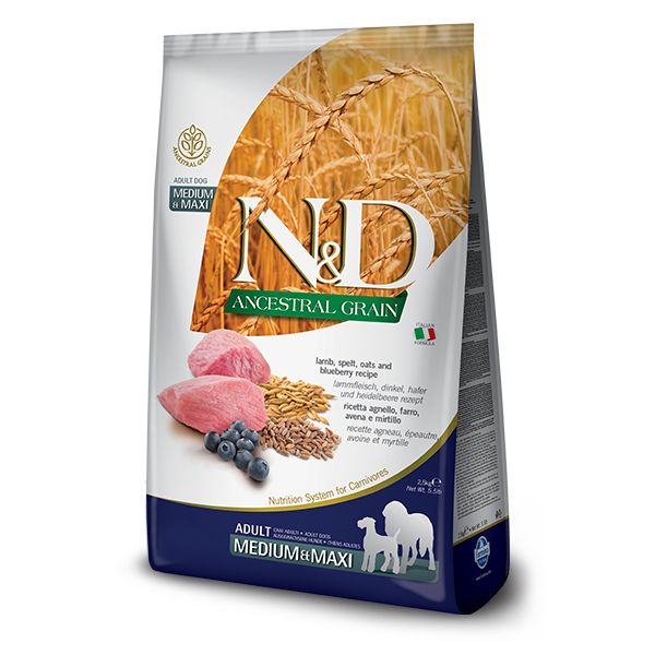 foto del prodotto farmina n d ancestral grain adult medium maxi agnello e mirtillo 12 kg croccantini per cani 1 ordine scegli lo sconto bzr5 bzr20 200 punti fedelt 