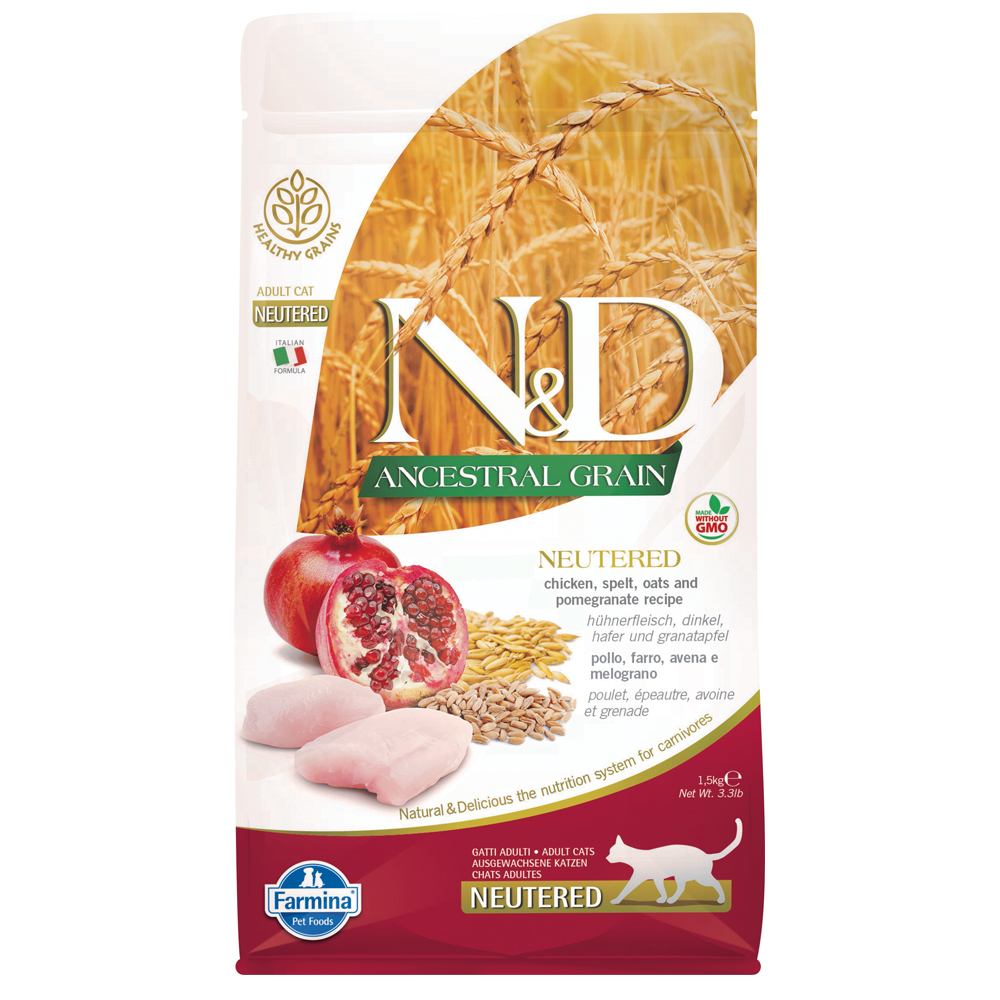 foto del prodotto farmina n d ancestral grain cat pollo e melograno neutered 1,5 kg
