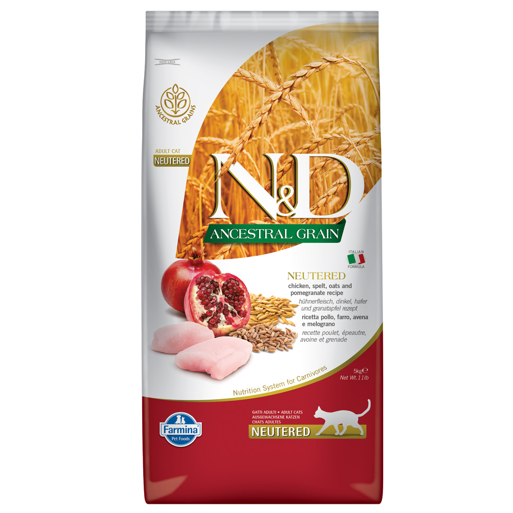 foto del prodotto farmina n d ancestral grain cat pollo e melograno neutered 5 kg