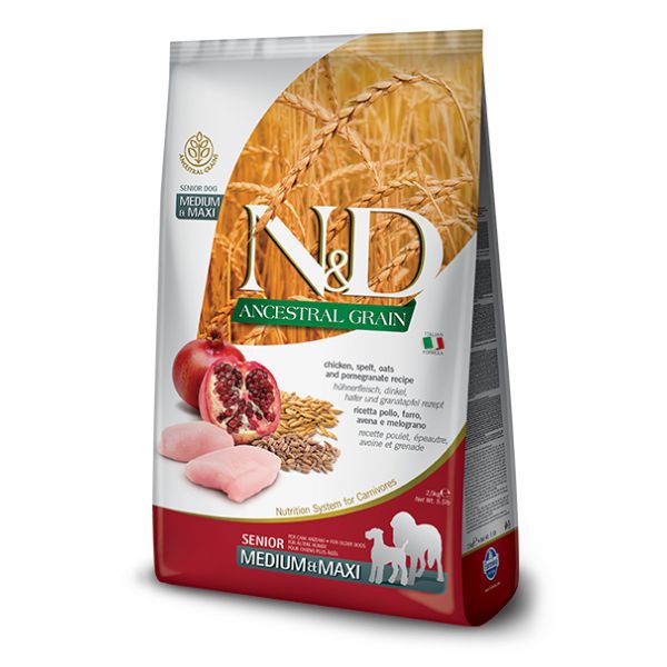 foto del prodotto farmina n d ancestral grain senior medium maxi pollo e melograno 12 kg croccantini per cani 1 ordine scegli lo sconto bzr5 bzr20 200 punti fedelt 