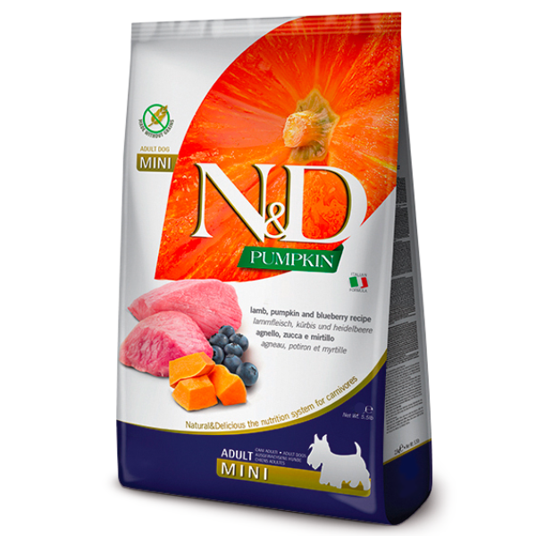foto del prodotto farmina n d grain free pumpkin adult mini agnello e mirtillo 7 kg croccantini per cani 1 ordine scegli lo sconto bzr5 bzr20 200 punti fedelt 