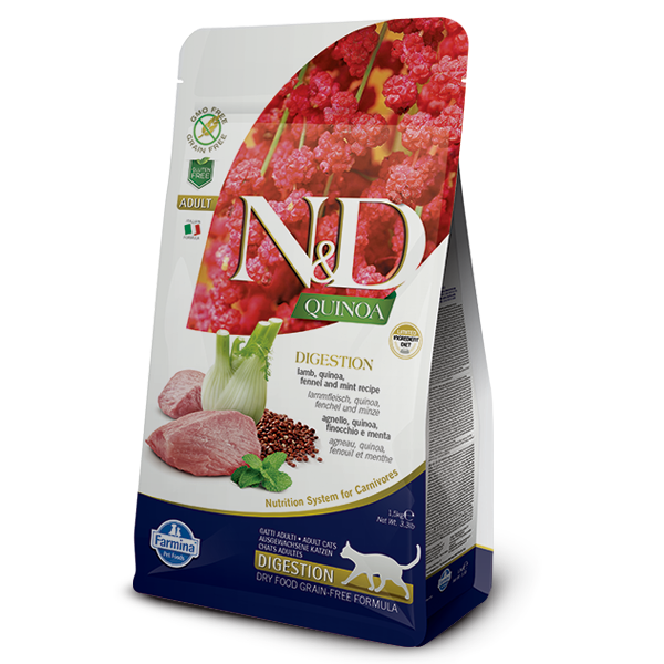 foto del prodotto farmina n d grain free quinoa gatto digestion agnello - 1,5 kg - croccantini per gatti - 1 ordine scegli tra bzr5 / bzr20 + 200 pt fedeltà