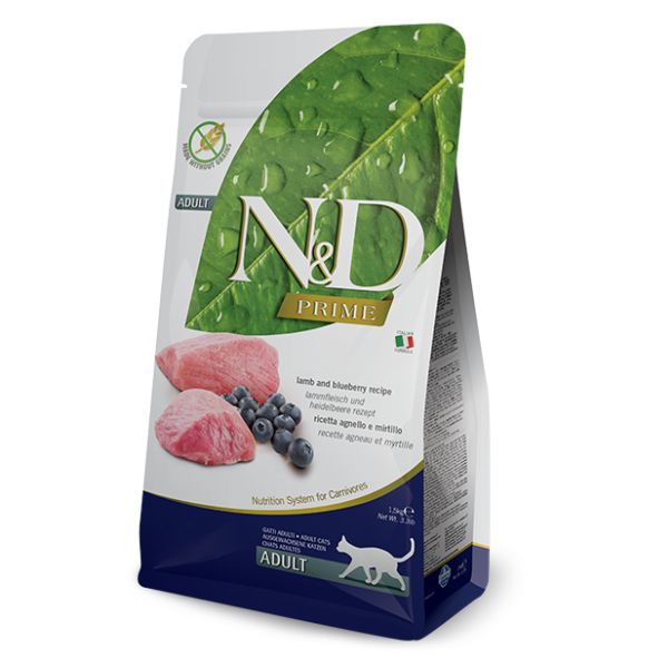 foto del prodotto farmina n d prime feline grain free adult agnello e mirtillo 5 kg croccantini per gatti 1 ordine scegli lo sconto bzr5 bzr20 200 punti fedelt 
