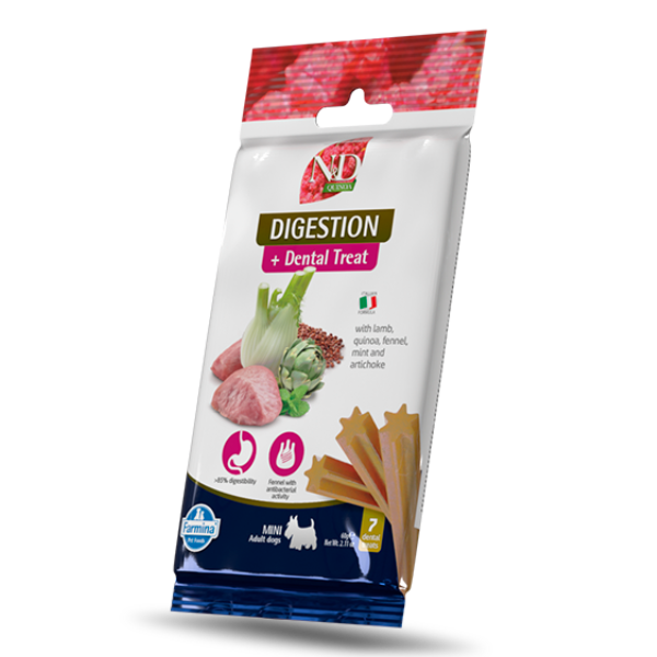 foto del prodotto farmina n d quinoa snack dentali funzionali per cani adult mini 60 gr snack dentale n d quinoa digestion 60 gr 1 ordine scegli lo sconto bzr5 bzr20 200 punti fedelt 