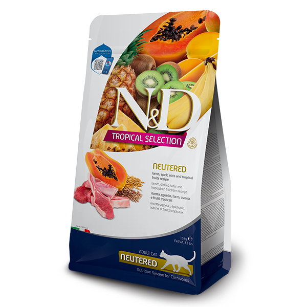 foto del prodotto farmina n d tropical cat neutered low grain agnello e frutta tropicale 10 kg 1 ordine scegli lo sconto bzr5 bzr20 200 punti fedelt 