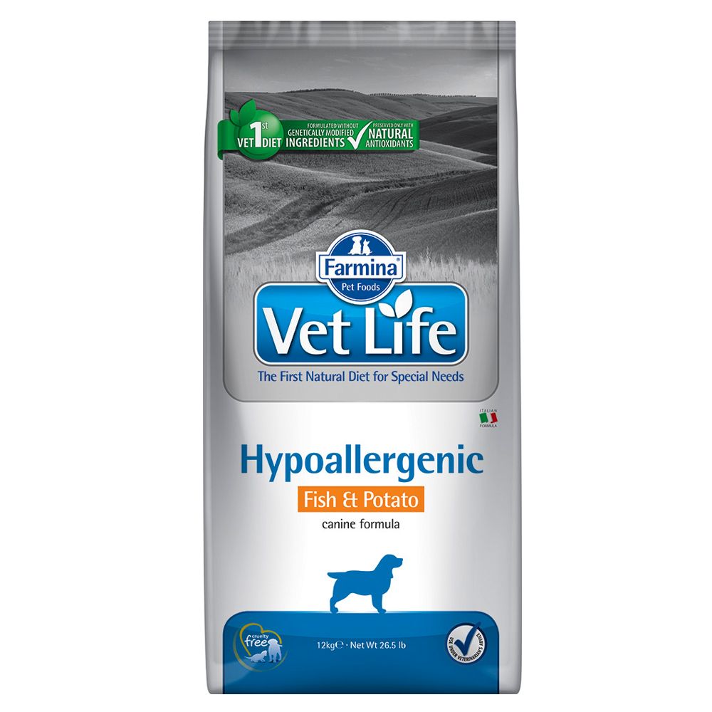 foto del prodotto farmina vet life hypoallergenic canine formula pesce patate 12 kg
