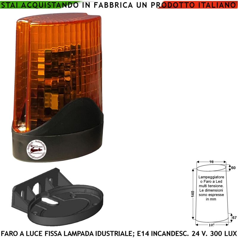 foto del prodotto faro 12 led 4 file selezione luce fissa oppure lampeggiante 60 cicli al minuto alimentazione 12 vcc 24/230 vac con base da parete uso come monitore