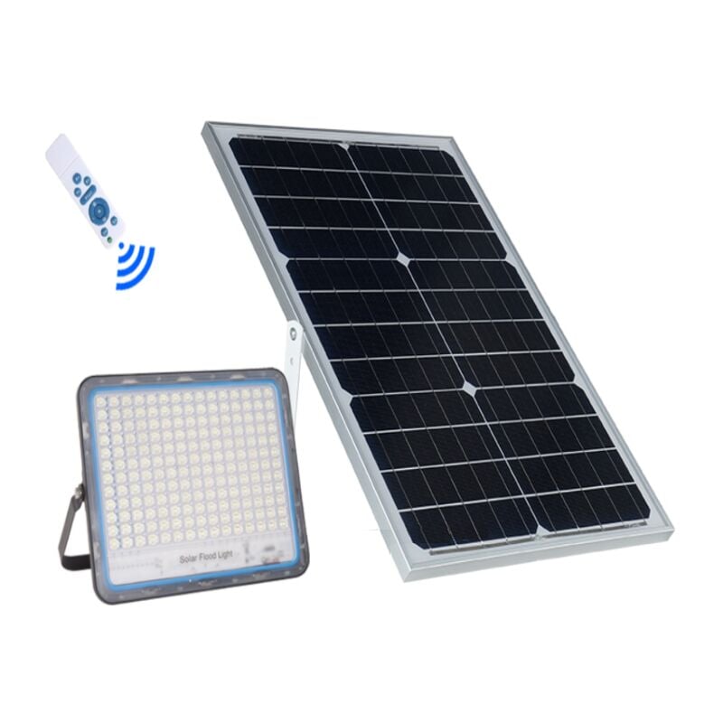 foto del prodotto faro 200w faretto led con pannello solare crepuscolare luce fredda ip67
