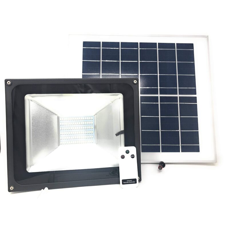 foto del prodotto faro a led da 100w smd luce bianca con pannello solare, sensore telecomando tempo di saldi
