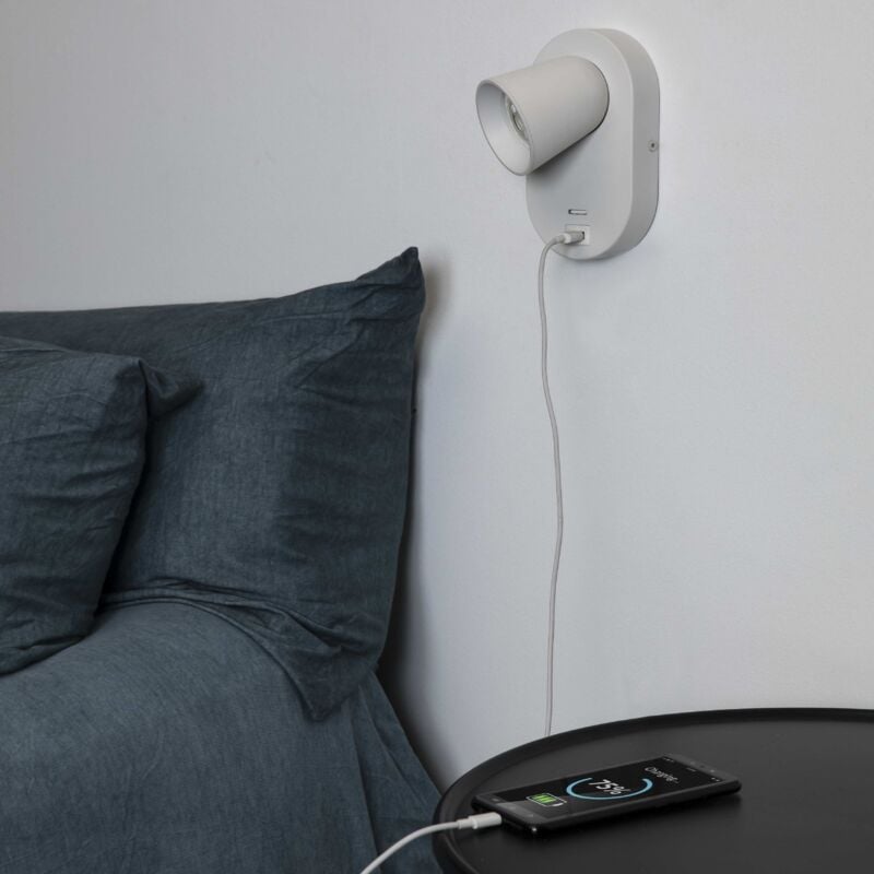 foto del prodotto faro barcelona corb lampada da parete bianca gu10 usb