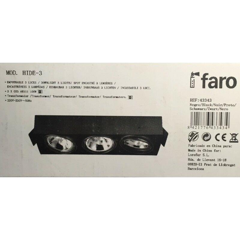 foto del prodotto faro barcelona faro 43343 faretto da incasso a 3 luci hide 3 g53 ar111 100w