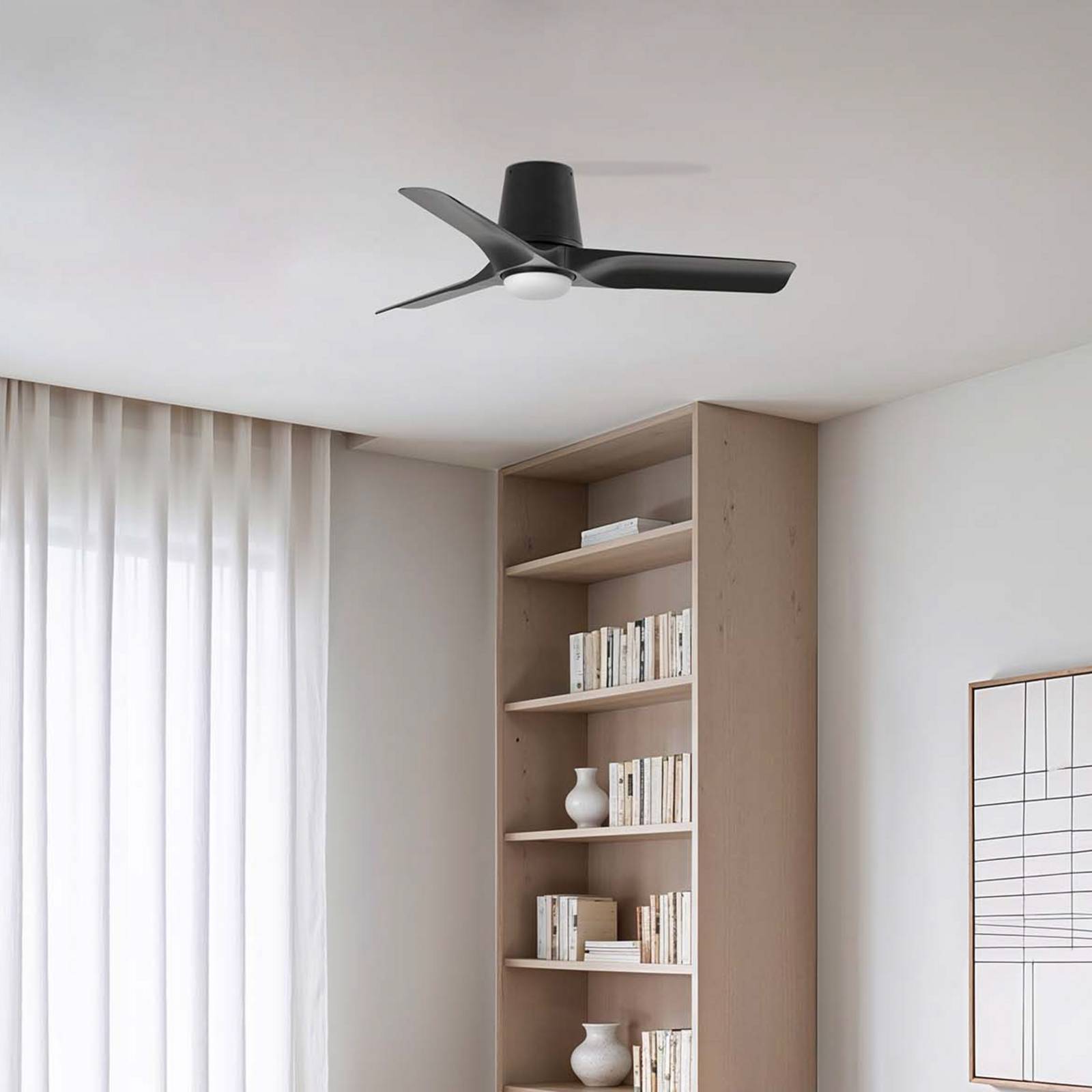 foto del prodotto faro barcelona ventilatore da soffitto led hey, nero, dc, silenzioso, 90 cm, cct