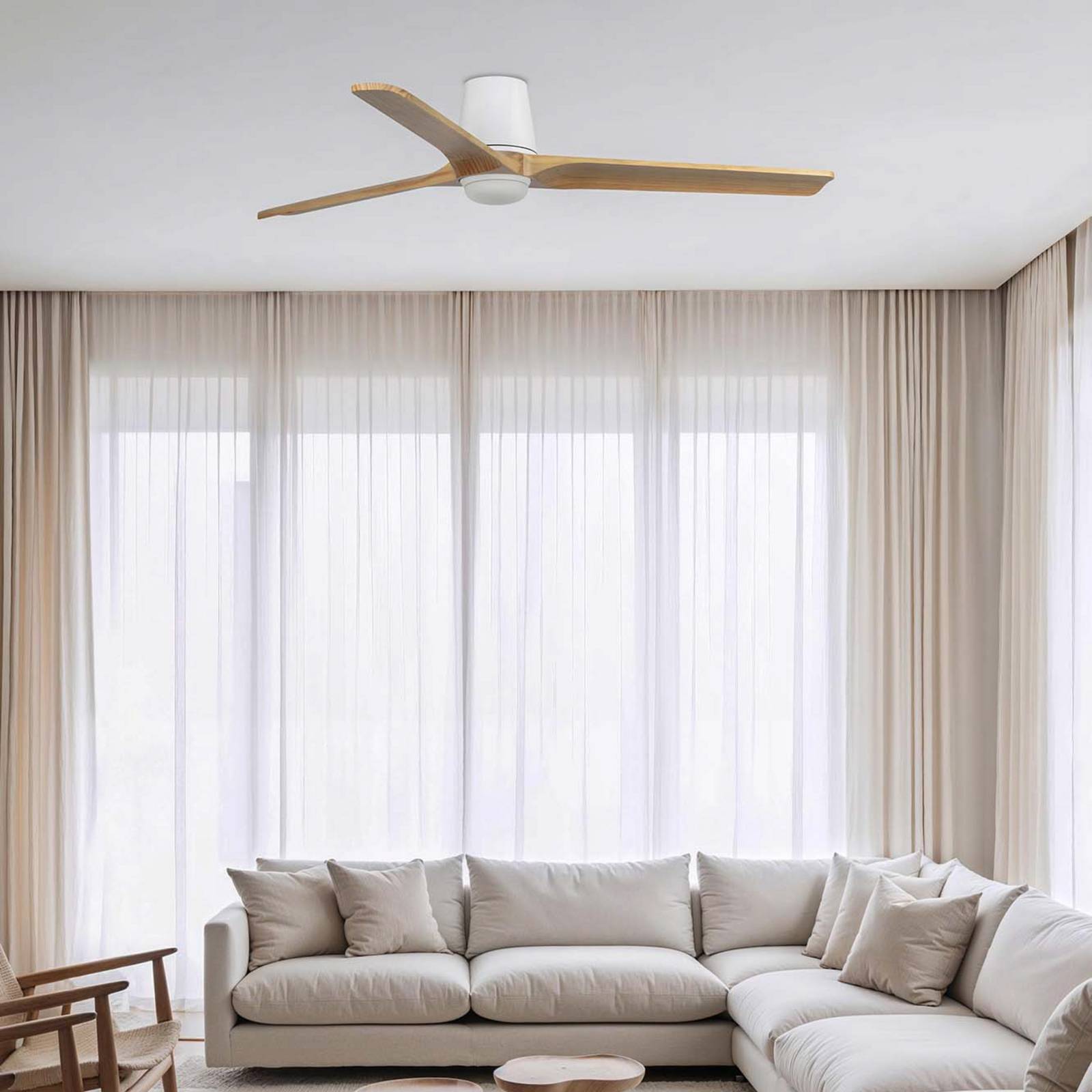 foto del prodotto faro barcelona ventilatore led heywood l, bianco/colore legno, dc, silenzioso, cct