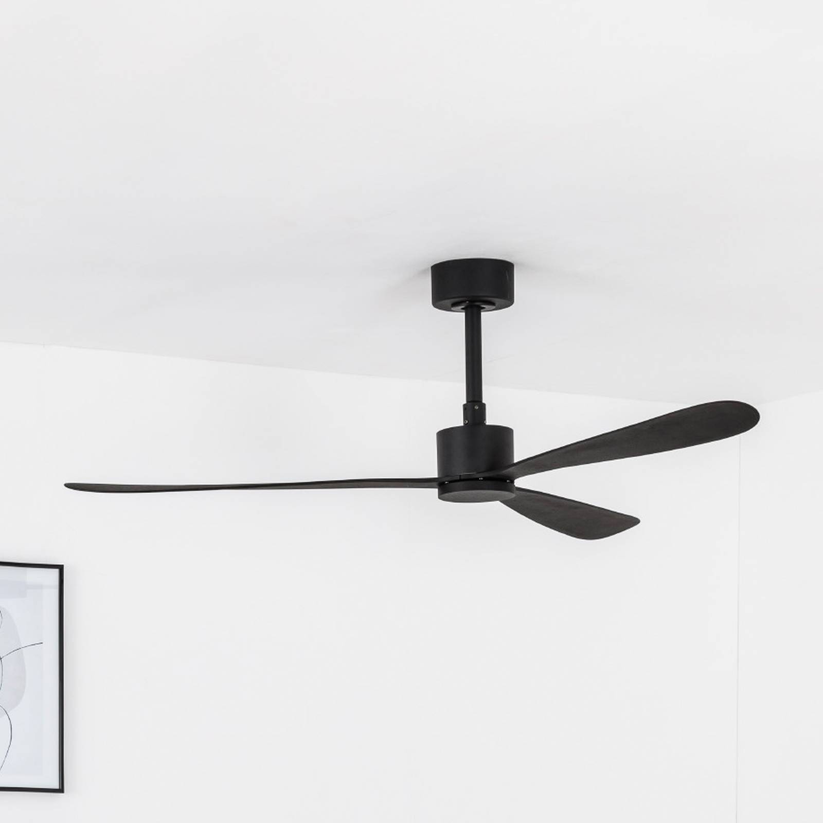 foto del prodotto faro barcelona ventilatore soffitto amelia, motore dc 3 pale nero