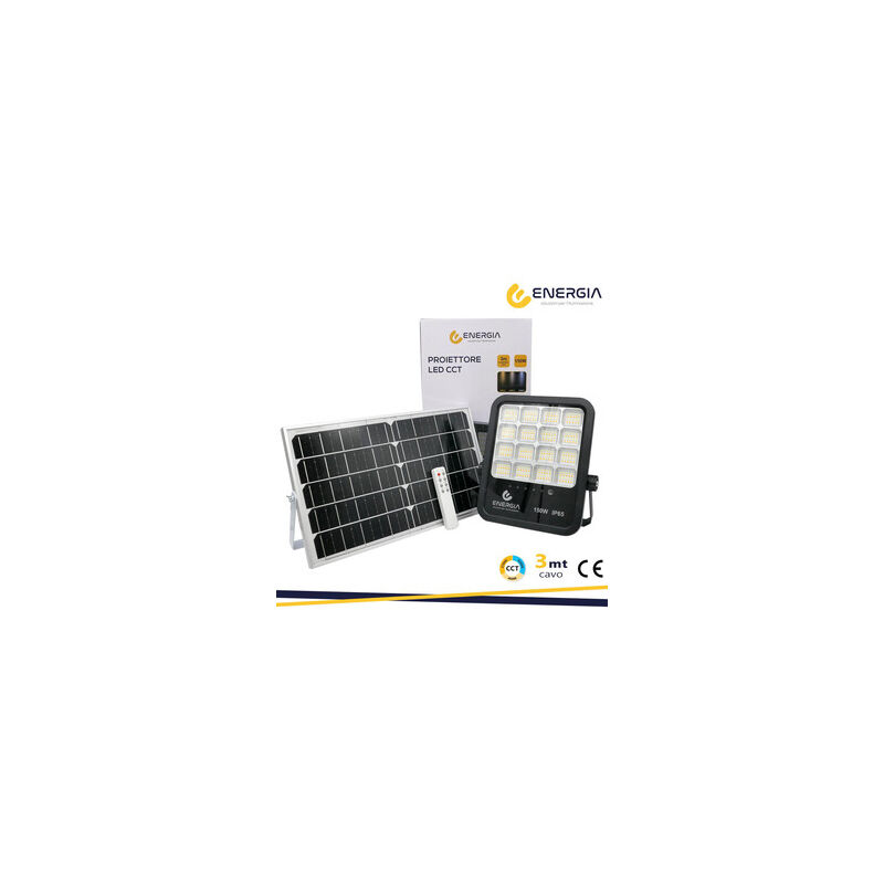 foto del prodotto faro con pannello solare 150w 1600lm cct telecom.
