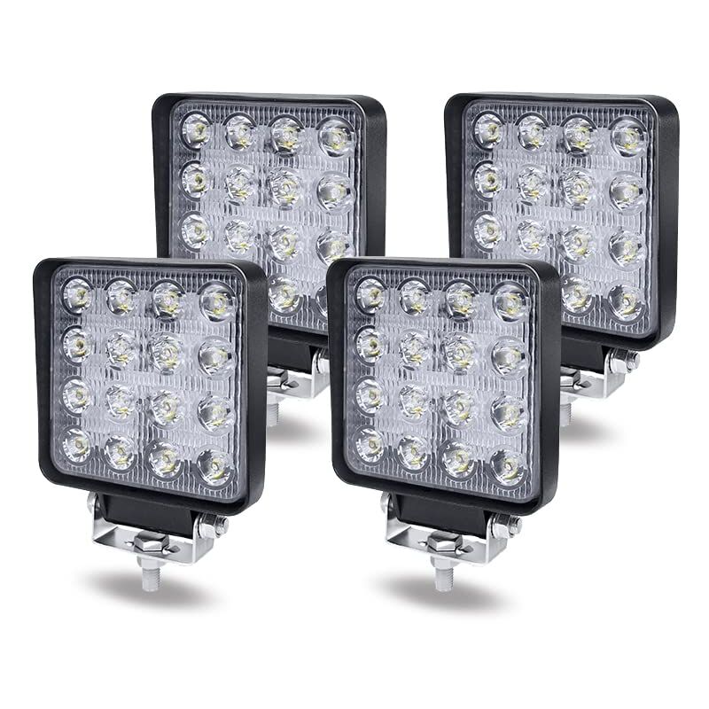 foto del prodotto faro da lavoro a led 4 48w quadrato 12v faro aggiuntivo 4320lm riflettore fuoristrada faro faro lampada da lavoro bianco freddo per suv, utv, atv