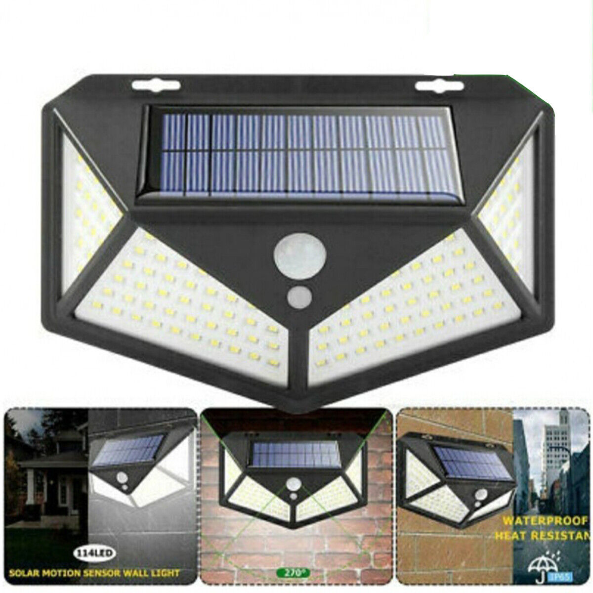 foto del prodotto faro faretto 114 led smd pannello solare sensore movimento esterno ip65 te b0222