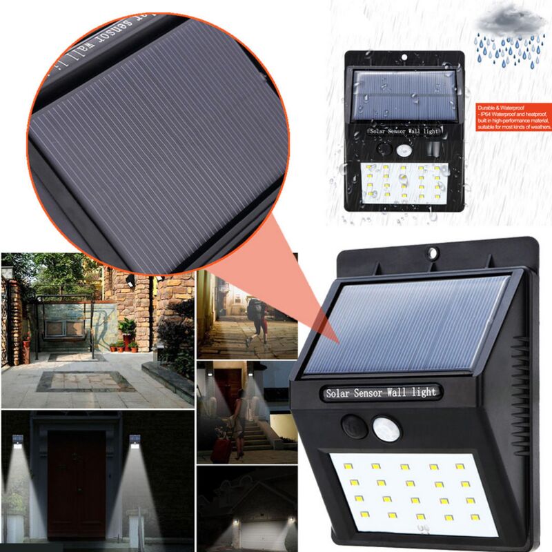 foto del prodotto faro faretto 25 led con pannello solare ricaricabile sensore movimento esterno