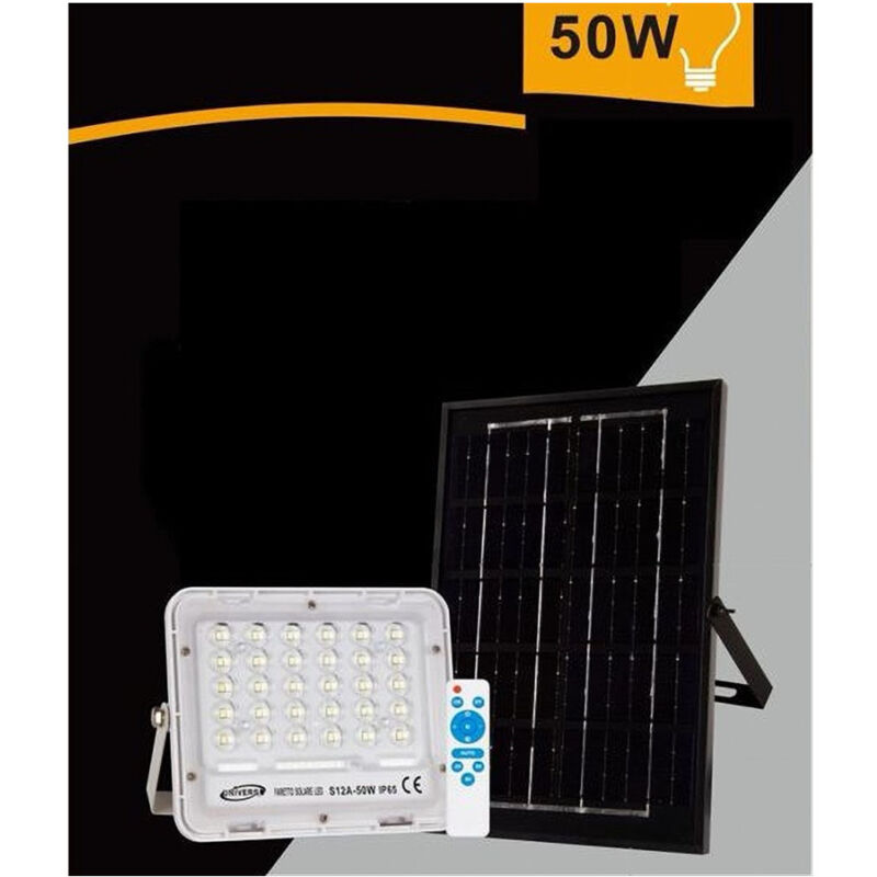 foto del prodotto faro faretto pannello solare 50 watt luce fredda 6500k ip65 telecomando s12a 50w trade shop traesio