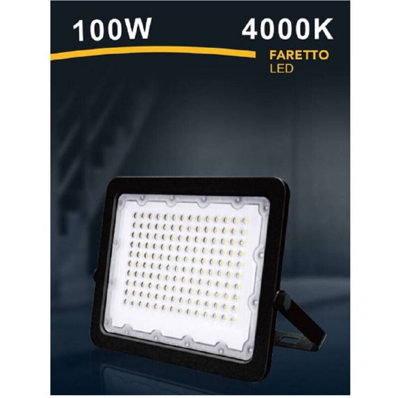 foto del prodotto faro led 100w faretto ultra slim esterno nero ip65 luce 6500k 4000k 3000k fs100w n bianco naturale trade shop traesio