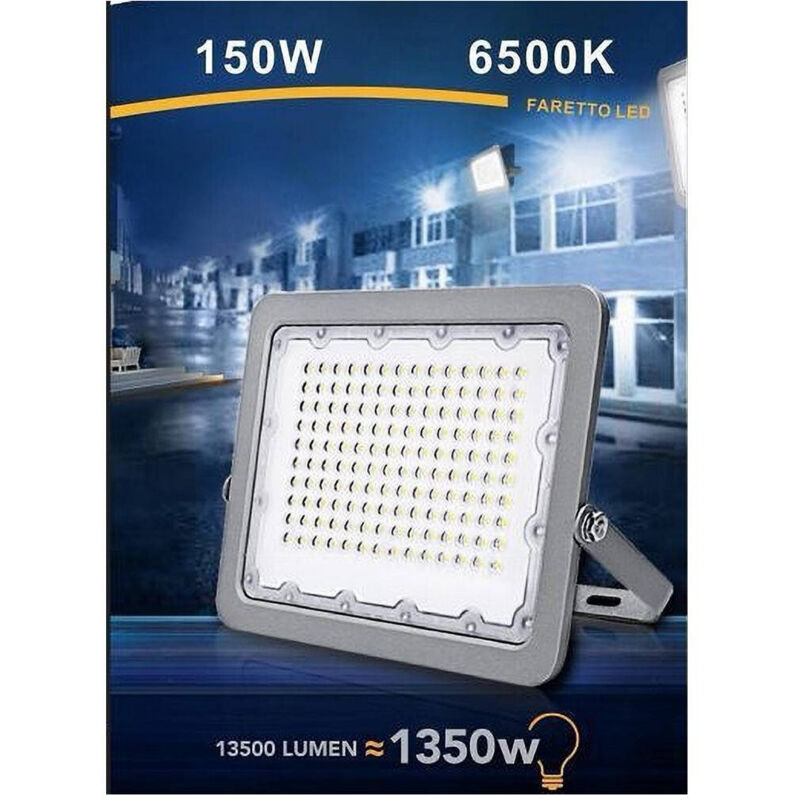 foto del prodotto faro led 150w proiettore esterno ip65 grigio luce 6500k 4000k 3000k fs150w-g5 - -bianco freddo - - trade shop traesio