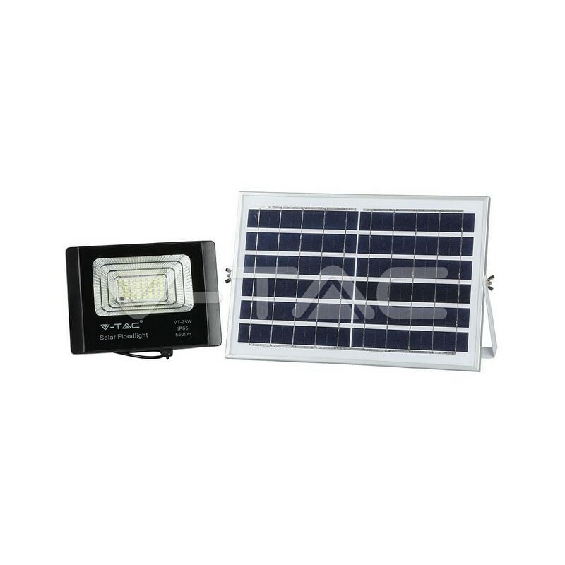 foto del prodotto faro led 25w a batteria con pannello solare e telecomando v tac vt 25w 6400k fredda