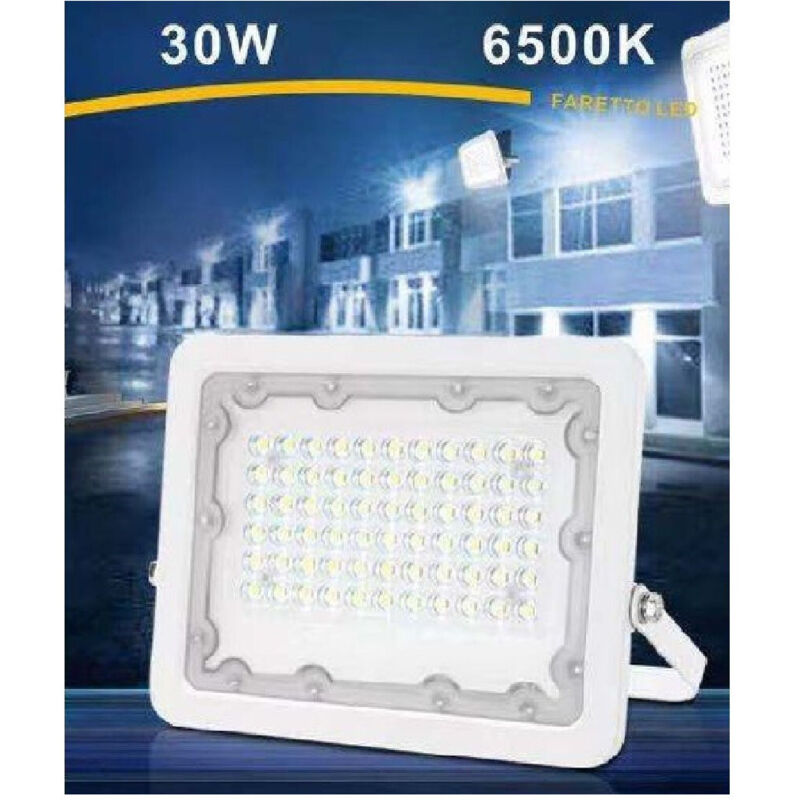 foto del prodotto faro led 30w faretto ultra slim bianco esterno luce fredda naturale calda fs30w b bianco freddo trade shop traesio