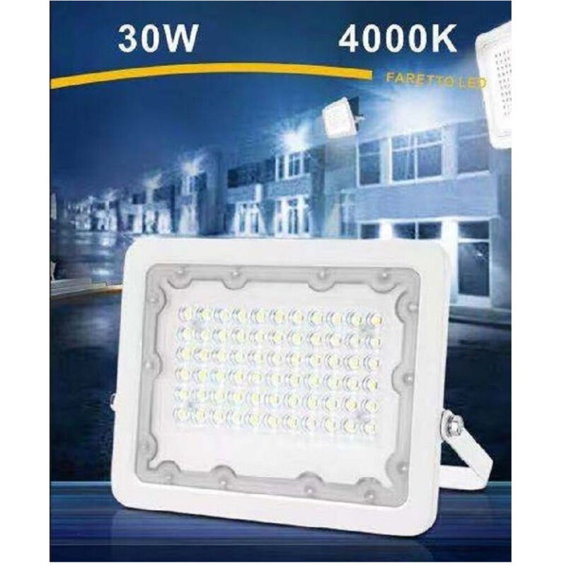 foto del prodotto faro led 30w faretto ultra slim bianco esterno luce fredda naturale calda fs30w b bianco naturale trade shop traesio