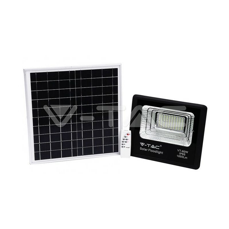 foto del prodotto faro led 60w a batteria con pannello solare e telecomando v tac vt 60w 6400k fredda