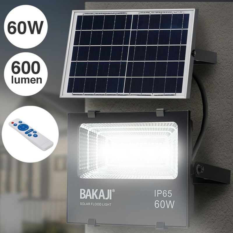 foto del prodotto faro led 60w con pannello solare luce esterno alta luminosita 600lm telecomand
