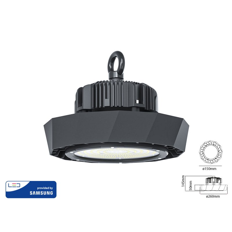 foto del prodotto faro led campana industriale ufo 100w 4000k 90 gradi 120lm w ip65 dimmerabile 1 10v chip smd samsung garanzia 5 anni sku 583