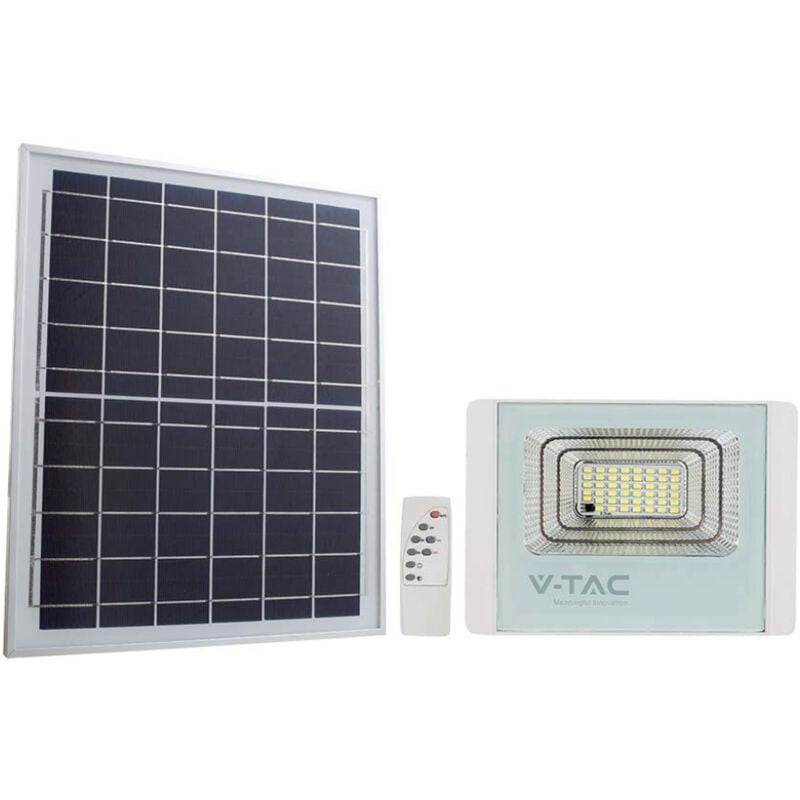 foto del prodotto faro led con pannello solare 35w batteria lifepo4 colore bianco 6400k telecomando ip65 23019 v tac