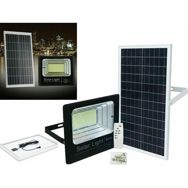foto del prodotto faro led con pannello solare crepuscolare da 300w telecomando