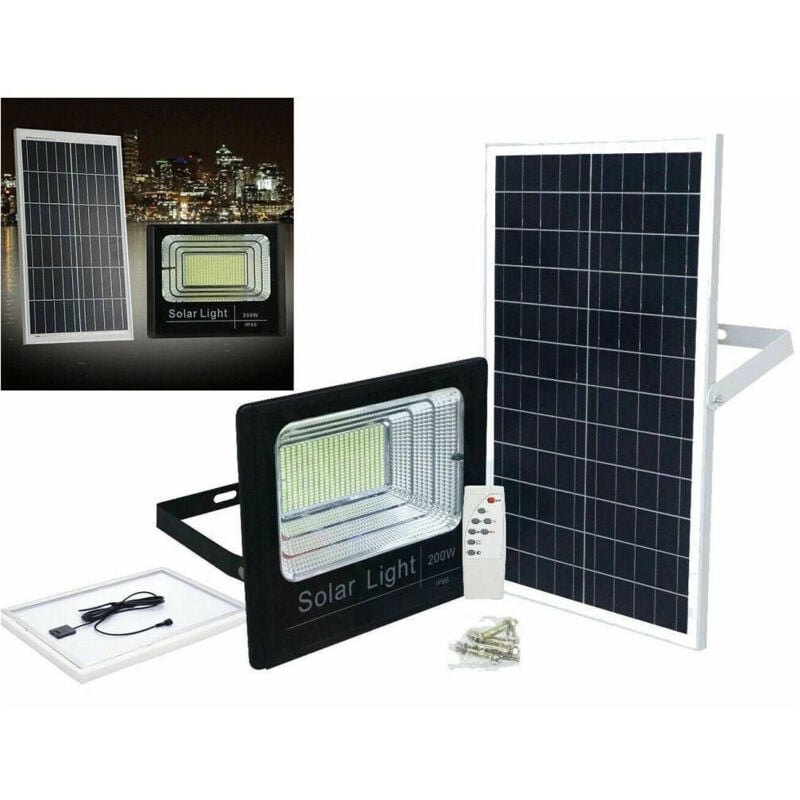 foto del prodotto faro led con pannello solare faretto crepuscolare 200w per esterno + telecomando - - trade shop traesio