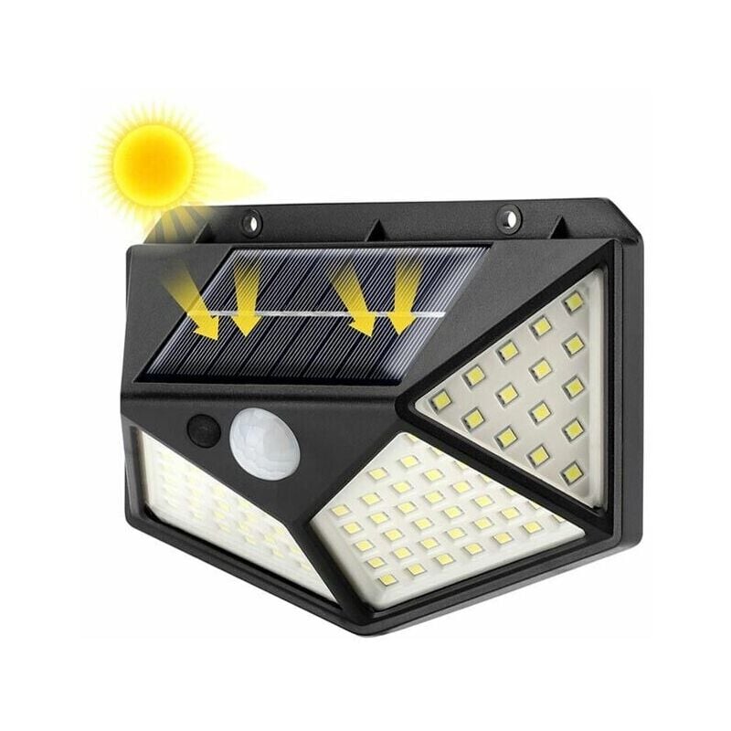 foto del prodotto faro led con pannello solare sensore rileva movimento faretto ricaricabile ip65