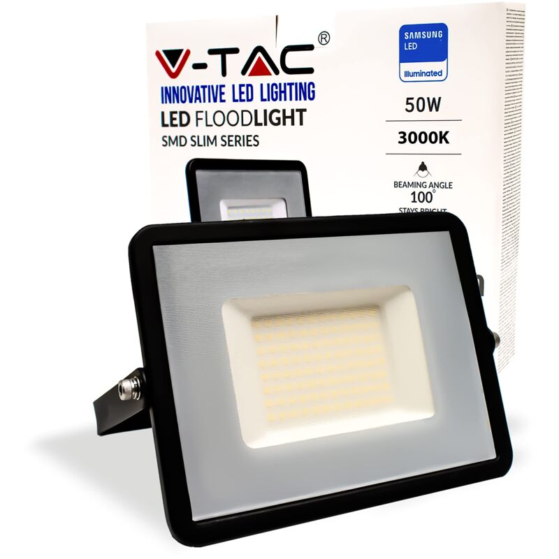 foto del prodotto faro led da esterno 50w con chip samsung ultima generazione ip65 4000 lumen proiettore faretto led esterno nero per casa, giardino, garage