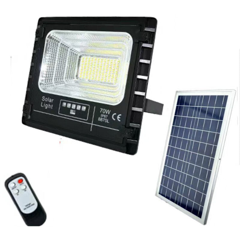 foto del prodotto faro led faretto alta luminosita pannello solare crepuscolare telecomando 70w