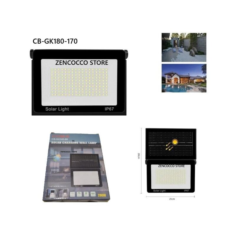 foto del prodotto faro led faretto con pannello solare 170 smd crepuscolare luce fredda ip67